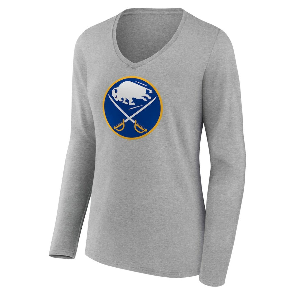 Buffalo Sabres - Women's Primary Logo Long Sleeve V-Neck T-Shirt Gray