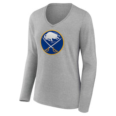 Buffalo Sabres - Women's Primary Logo Long Sleeve V-Neck T-Shirt Gray