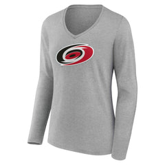 Carolina Hurricanes - Women's Primary Logo Long Sleeve V-Neck T-Shirt Gray