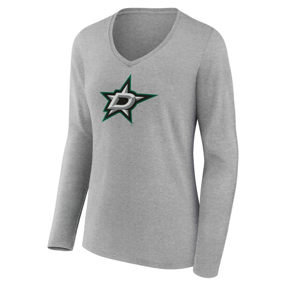 Dallas Stars - Women's Primary Logo Long Sleeve V-Neck T-Shirt Gray