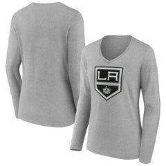 Los Angeles Kings - Women's Primary Logo Long Sleeve V-Neck T-Shirt Gray