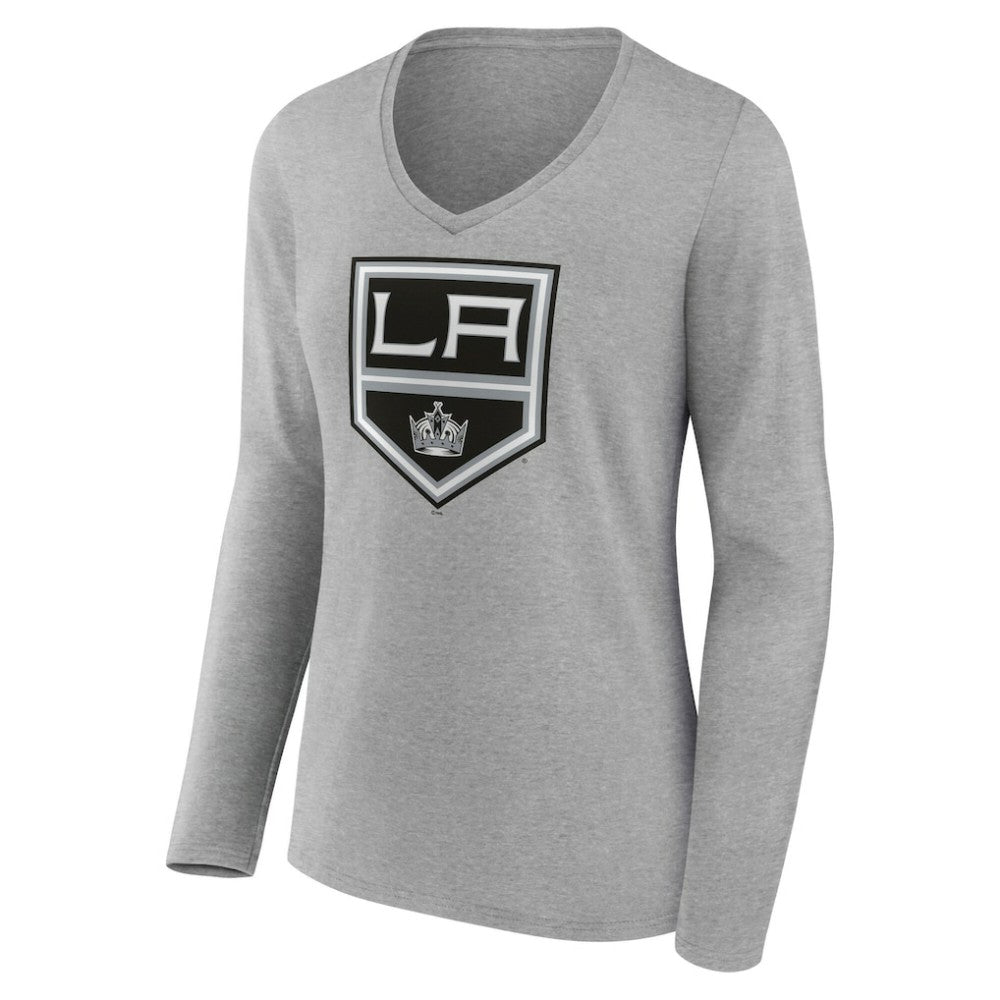 Los Angeles Kings - Women's Primary Logo Long Sleeve V-Neck T-Shirt Gray