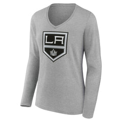 Los Angeles Kings - Women's Primary Logo Long Sleeve V-Neck T-Shirt Gray