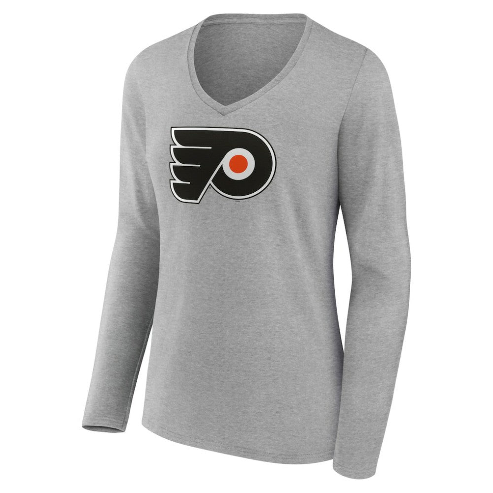 Philadelphia Flyers - Women's Primary Logo Long Sleeve V-Neck T-Shirt Gray