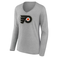 Philadelphia Flyers - Women's Primary Logo Long Sleeve V-Neck T-Shirt Gray