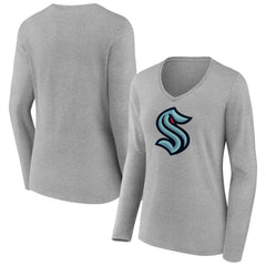 Seattle Kraken Women's Primary Logo Long Sleeve V-Neck T-Shirt Gray