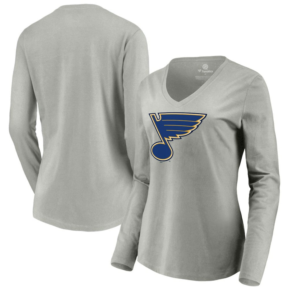 St. Louis Blues - Women's Primary Logo Long Sleeve V-Neck T-Shirt Gray