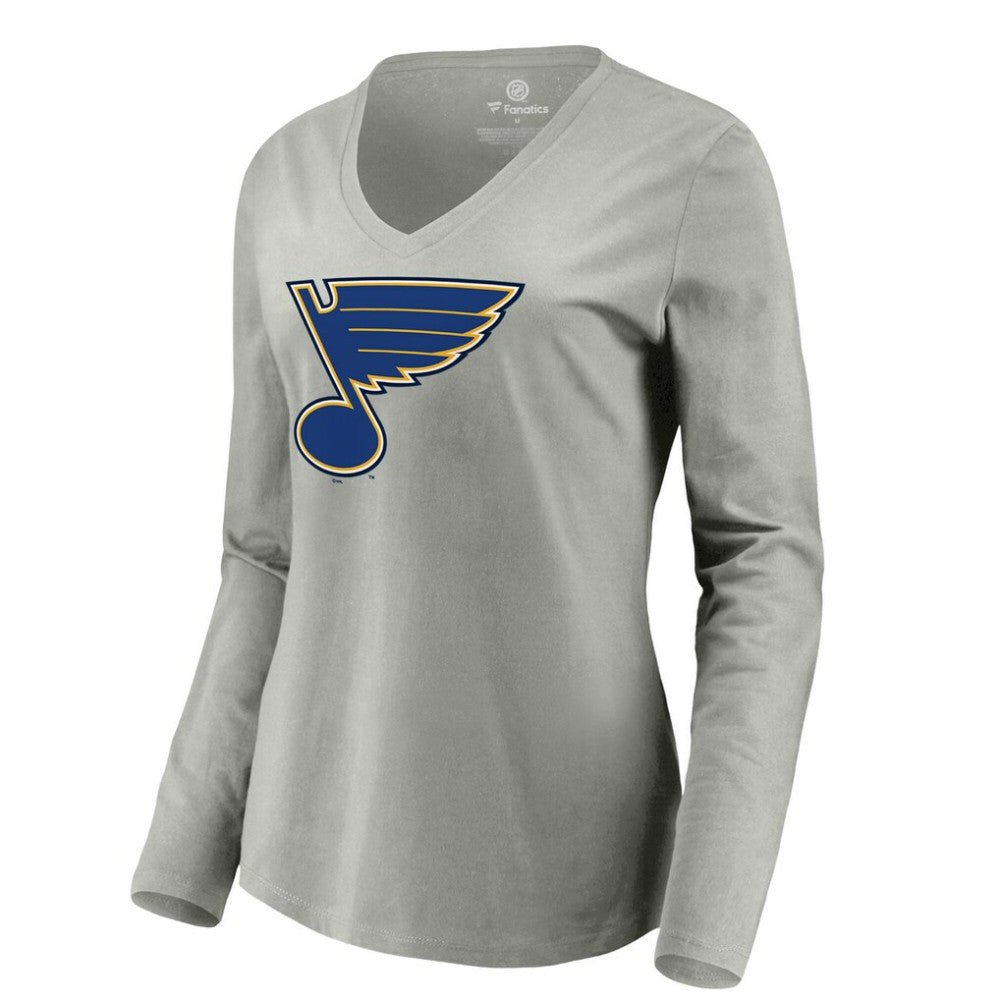 St. Louis Blues - Women's Primary Logo Long Sleeve V-Neck T-Shirt Gray