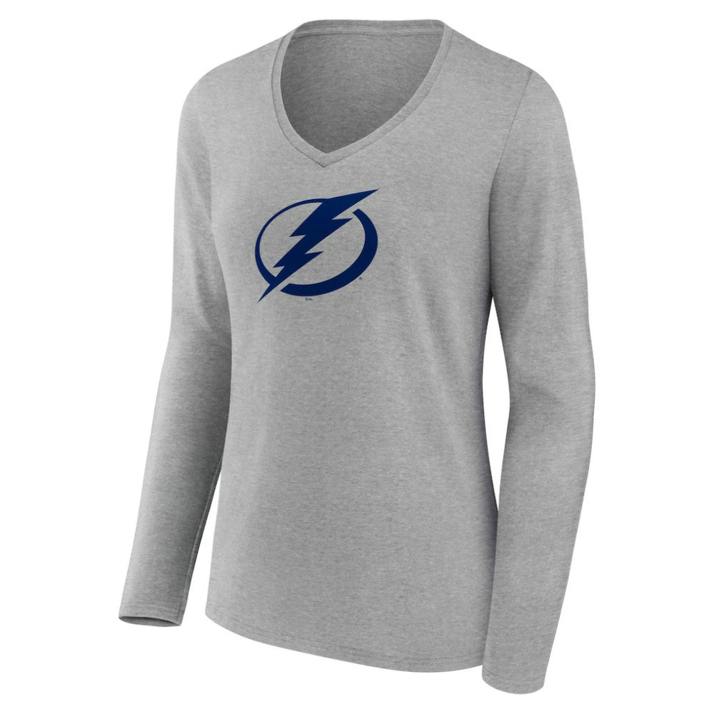 Tampa Bay Lightning - Women's Primary Logo Long Sleeve V-Neck T-Shirt Gray