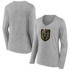 Vegas Golden Knights Women's Primary Logo Long Sleeve V-Neck T-Shirt Gray