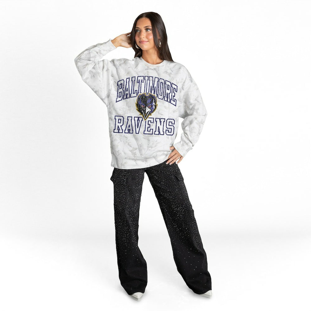 Baltimore Ravens Gameday Couture Women's Whiteout Oversized Premium Fleece Sweatshirt Arctic Camo - NFL