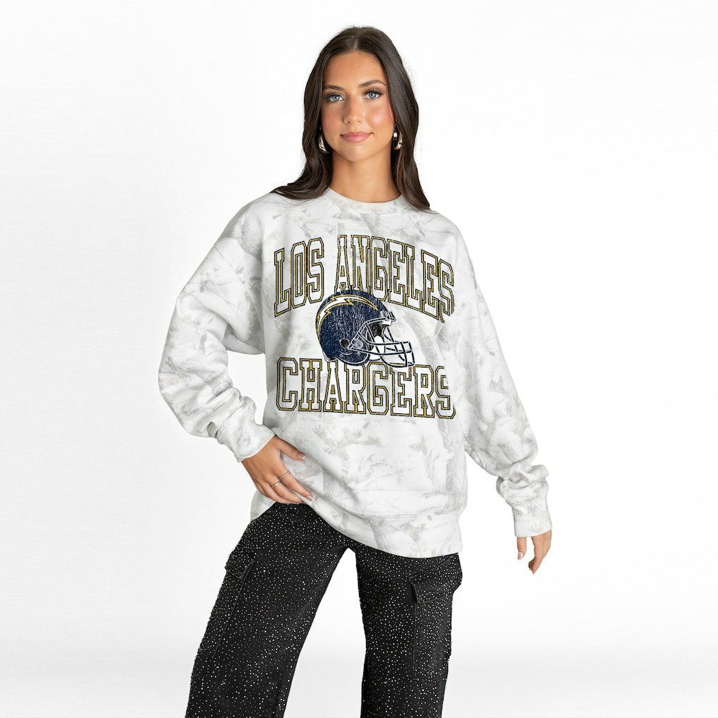Los Angeles Chargers Gameday Couture Women's Whiteout Oversized Premium Fleece Sweatshirt Arctic Camo - NFL