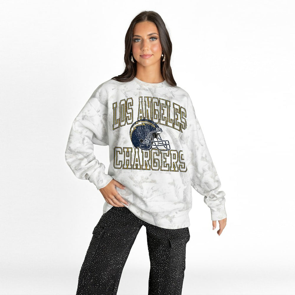 Los Angeles Chargers Gameday Couture Women's Whiteout Oversized Premium Fleece Sweatshirt Arctic Camo - NFL