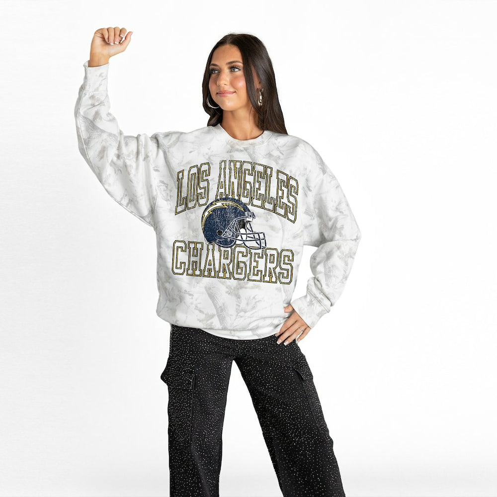 Los Angeles Chargers Gameday Couture Women's Whiteout Oversized Premium Fleece Sweatshirt Arctic Camo - NFL