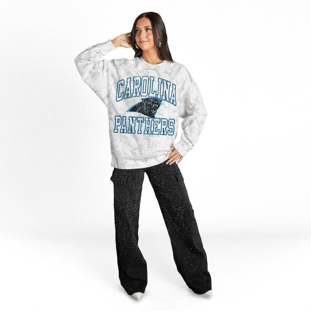 Carolina Panthers Gameday Couture Women's Whiteout Oversized Premium Fleece Sweatshirt Arctic Camo - NFL