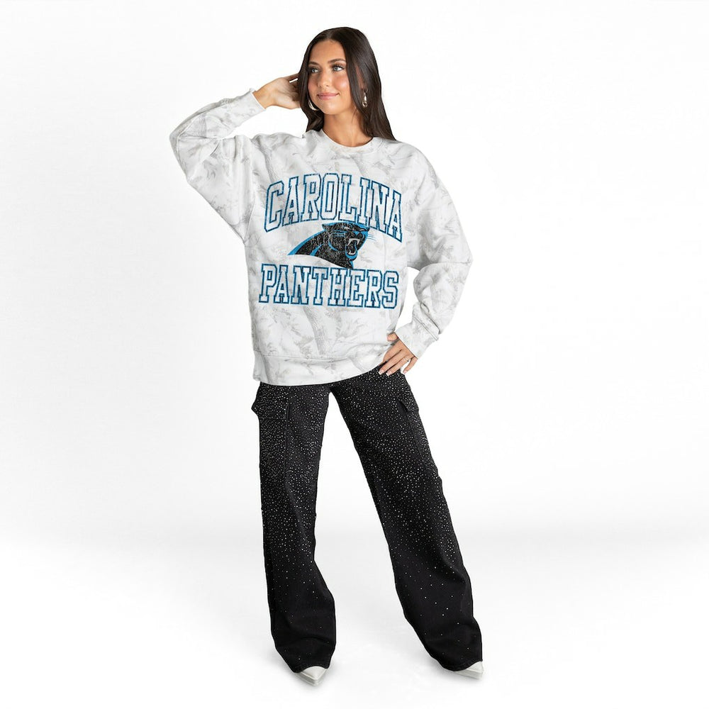 Carolina Panthers Gameday Couture Women's Whiteout Oversized Premium Fleece Sweatshirt Arctic Camo - NFL