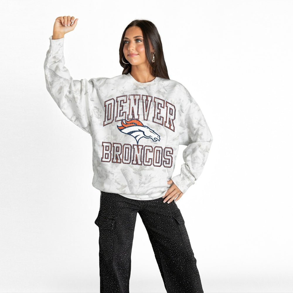 Denver Broncos Gameday Couture Women's Whiteout Oversized Premium Fleece Sweatshirt Arctic Camo - NFL