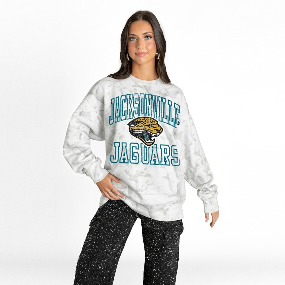 Jacksonville Jaguars Gameday Couture Women's Whiteout Oversized Premium Fleece Sweatshirt Arctic Camo - NFL