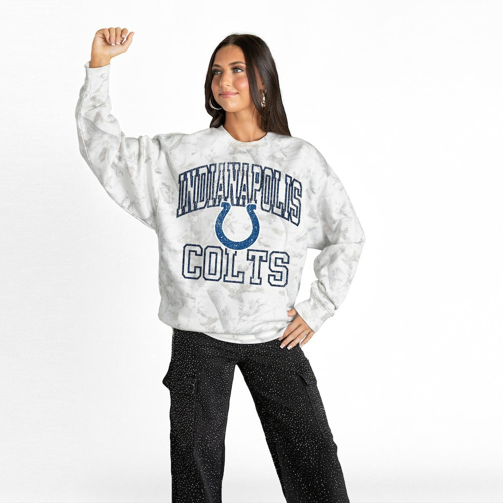 Indianapolis Colts Gameday Couture Women's Whiteout Oversized Premium Fleece Sweatshirt Arctic Camo - NFL