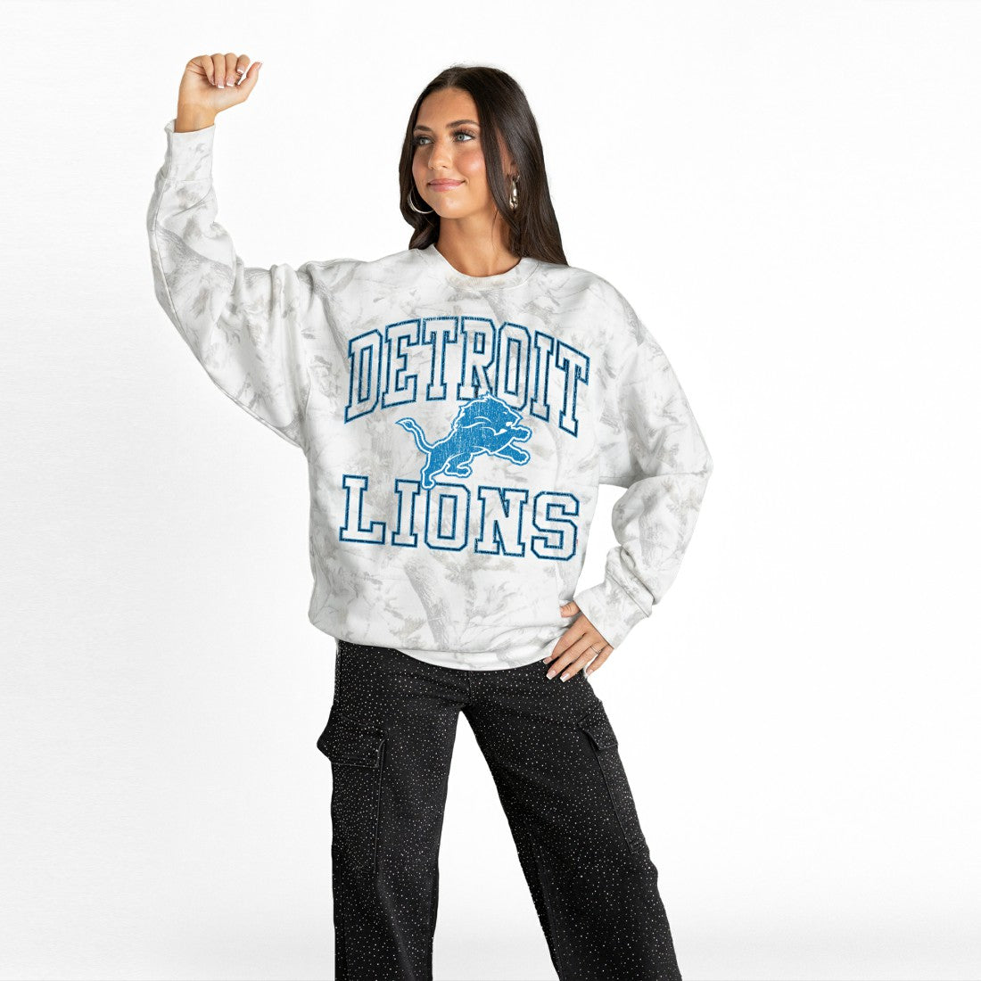 Detroit Lions Gameday Couture Women's Whiteout Oversized Premium Fleece Sweatshirt Arctic Camo - NFL