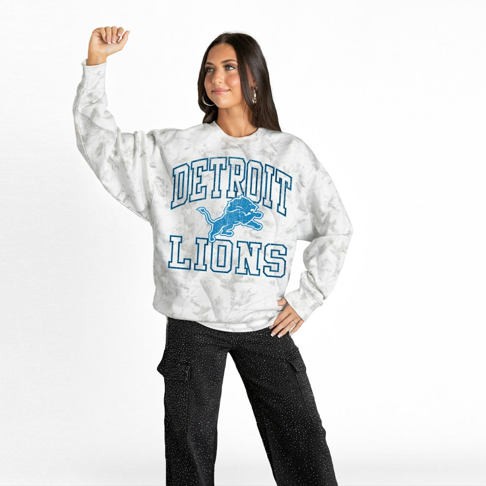 Detroit Lions Gameday Couture Women's Whiteout Oversized Premium Fleece Sweatshirt Arctic Camo - NFL