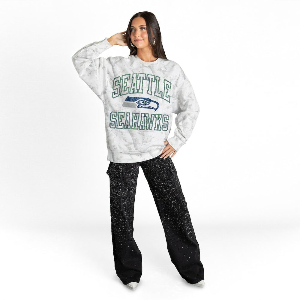 Seattle Seahawks Gameday Couture Women's Whiteout Oversized Premium Fleece Sweatshirt Arctic Camo - NFL