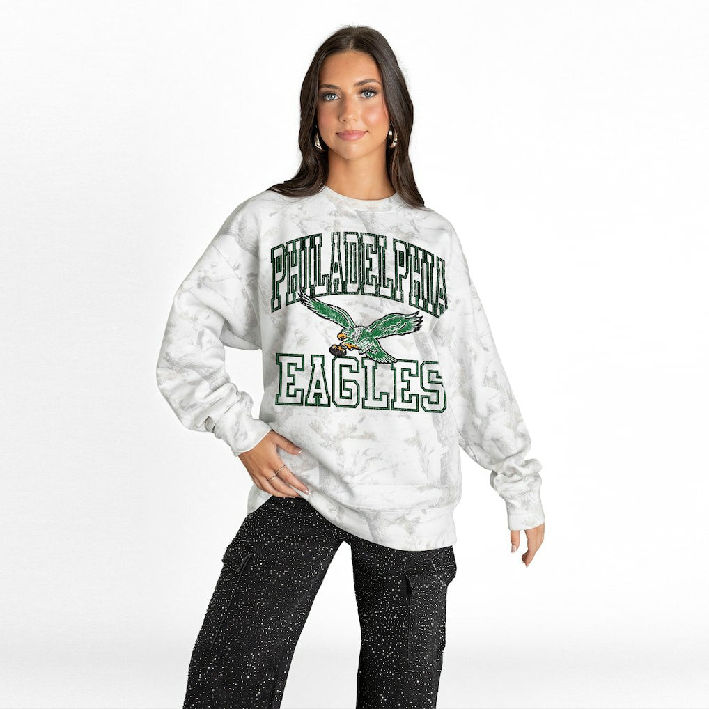 Philadelphia Eagles Gameday Couture Women's Whiteout Oversized Premium Fleece Sweatshirt Arctic Camo - NFL