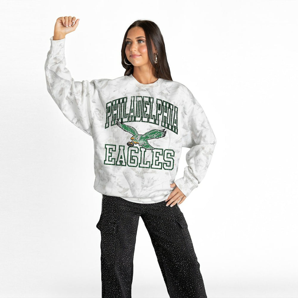 Philadelphia Eagles Gameday Couture Women's Whiteout Oversized Premium Fleece Sweatshirt Arctic Camo - NFL