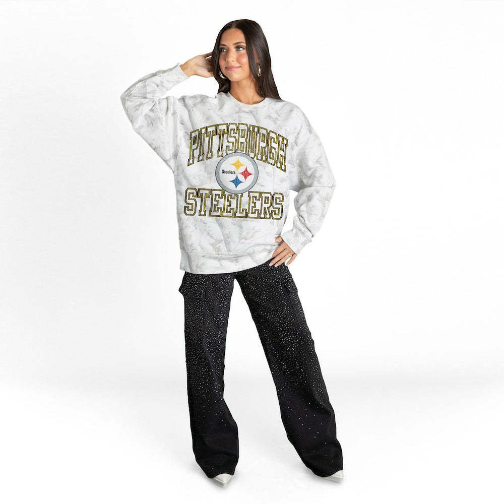 Pittsburgh Steelers Gameday Couture Women's Whiteout Oversized Premium Fleece Sweatshirt Arctic Camo - NFL