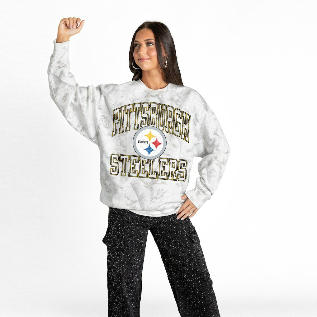 Pittsburgh Steelers Gameday Couture Women's Whiteout Oversized Premium Fleece Sweatshirt Arctic Camo - NFL