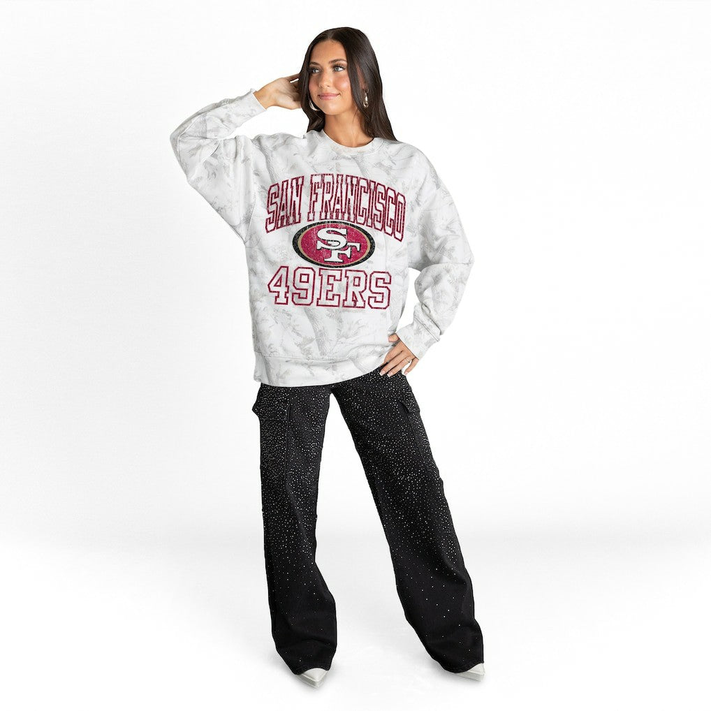 San Francisco 49ers Gameday Couture Women's Whiteout Oversized Premium Fleece Sweatshirt Arctic Camo - NFL