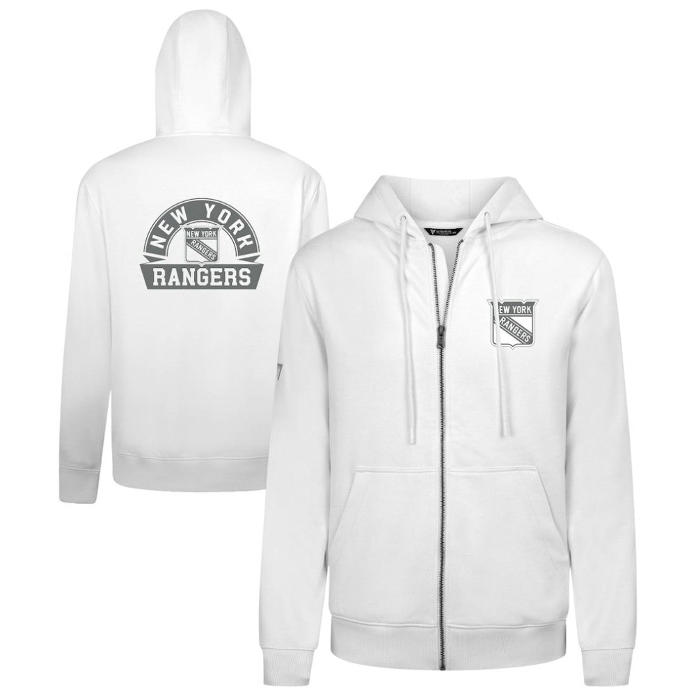 New York Rangers Levelwear Podium Chenille Logo Full-Zip Hoodie White