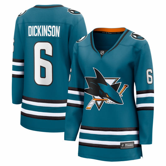 Sam Dickinson San Jose Sharks Fanatics Women's Home Breakaway Jersey - Teal | NHL Jerseys