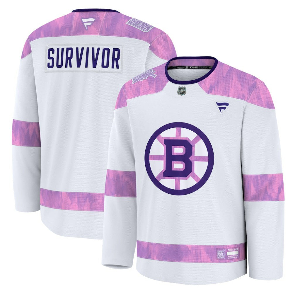 Boston Bruins Fanatics Hockey Fights Cancer Survivor Practice Jersey - White | NHL Jerseys