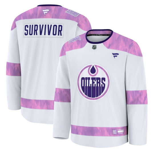 Edmonton Oilers Fanatics Hockey Fights Cancer Survivor Practice Jersey - White | NHL Jerseys