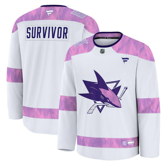 San Jose Sharks Fanatics Hockey Fights Cancer Survivor Practice Jersey - White | NHL Jerseys