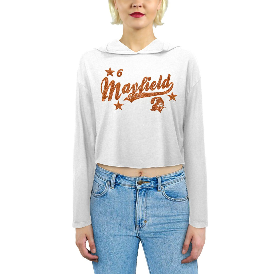 Baker Mayfield Tampa Bay Buccaneers Majestic Threads Women's Glitter Wordmark Hoodie White - NFL