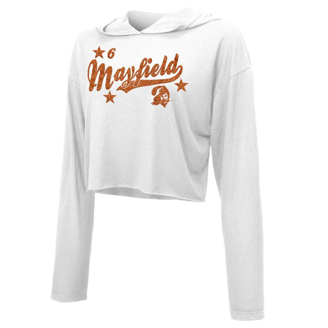 Baker Mayfield Tampa Bay Buccaneers Majestic Threads Women's Glitter Wordmark Hoodie White - NFL
