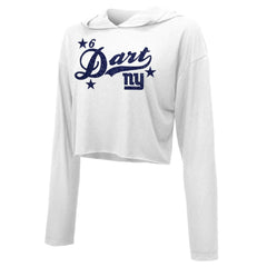 Jaxson Dart New York Giants Majestic Threads Women's Glitter Wordmark Hoodie White - NFL