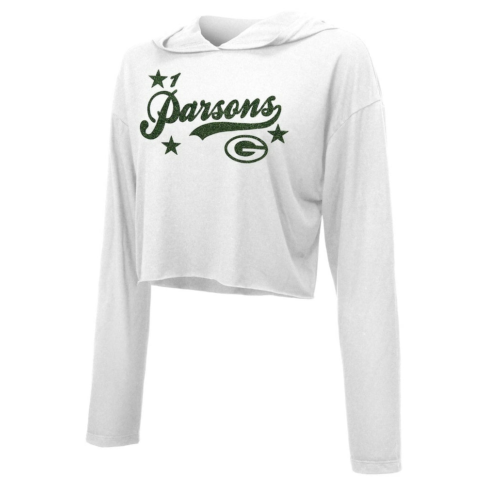 Micah Parsons Green Bay Packers Majestic Threads Women's Glitter Wordmark Hoodie White - NFL