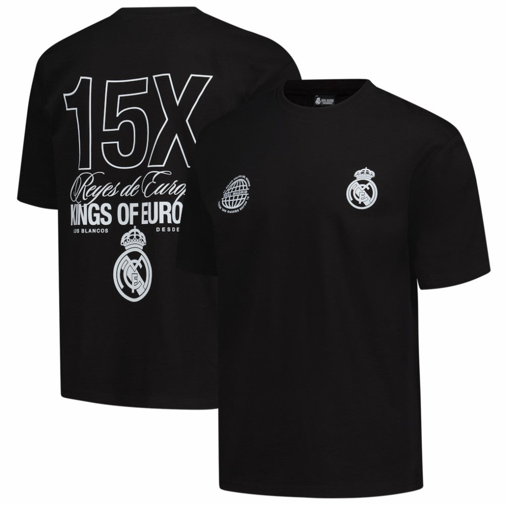 Real Madrid Peace Collective Unisex European Champions Heavyweight T-Shirts - Black