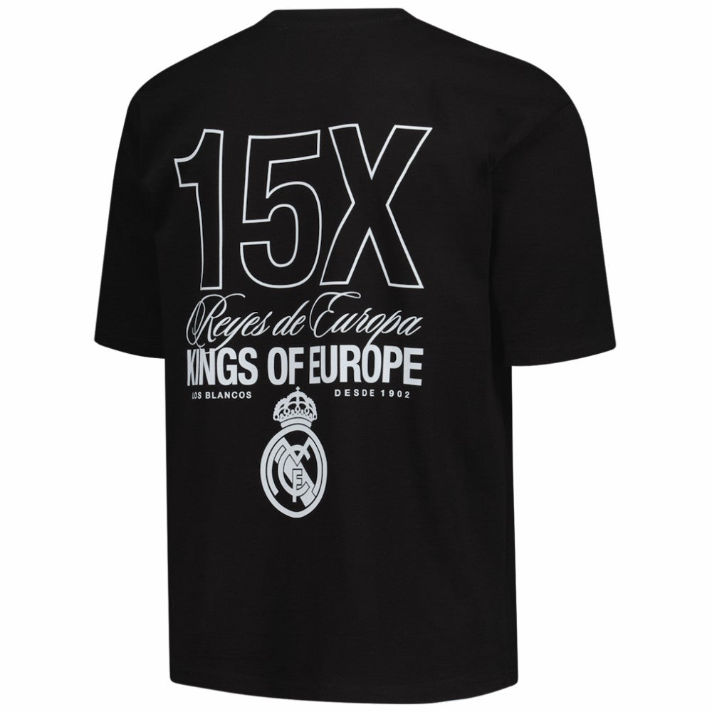 Real Madrid Peace Collective Unisex European Champions Heavyweight T-Shirts - Black
