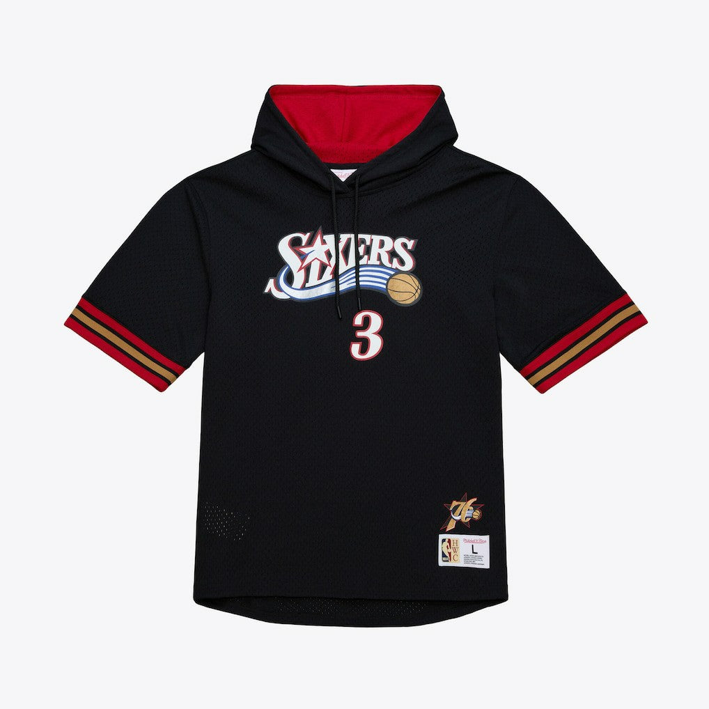 Mitchell & Ness - Allen Iverson Philadelphia 76ers Mesh Name & Number Short Sleeve Hoodie - Black