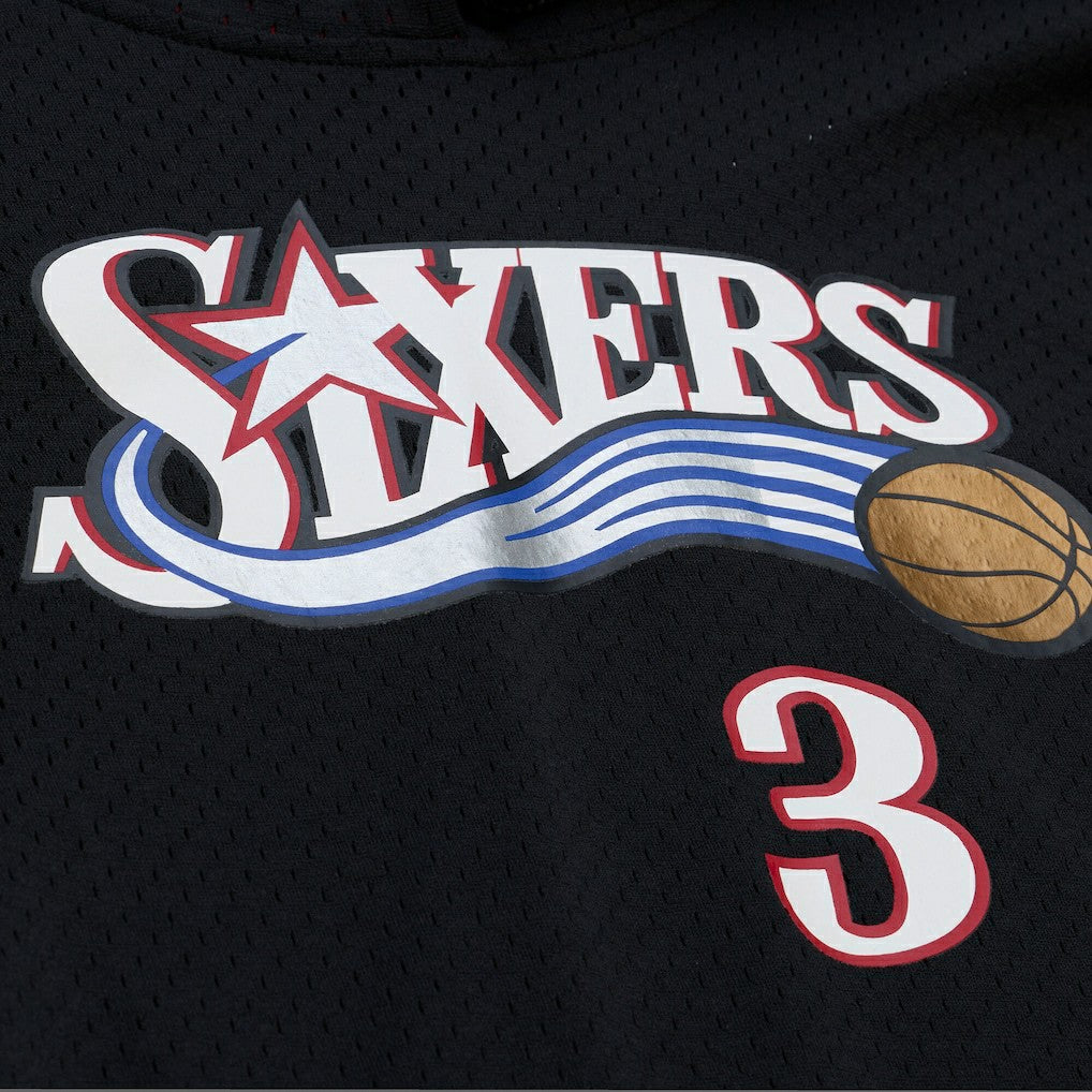 Mitchell & Ness - Allen Iverson Philadelphia 76ers Mesh Name & Number Short Sleeve Hoodie - Black