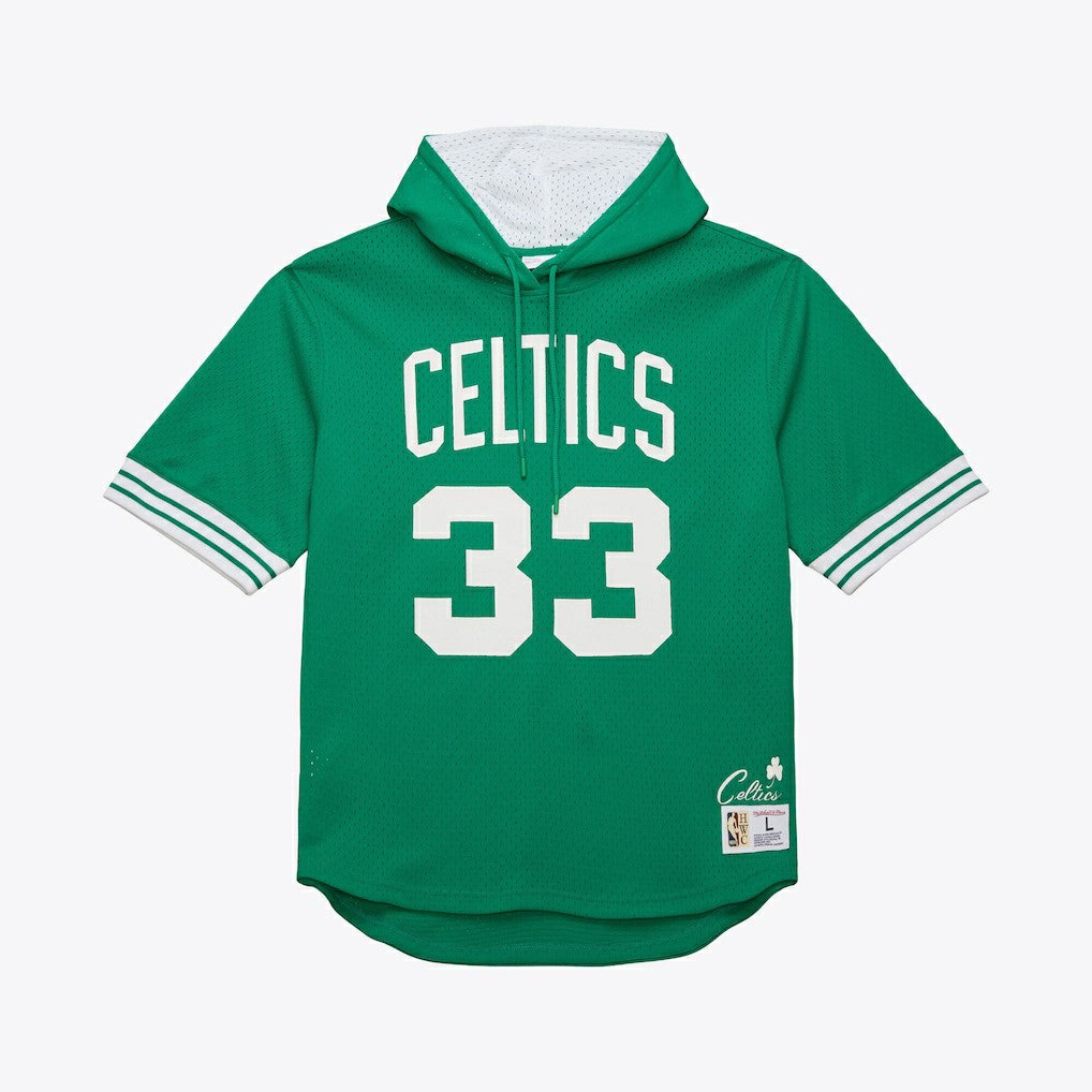 Mitchell & Ness - Larry Bird Boston Celtics Mesh Name & Number Short Sleeve Hoodie - Kelly Green