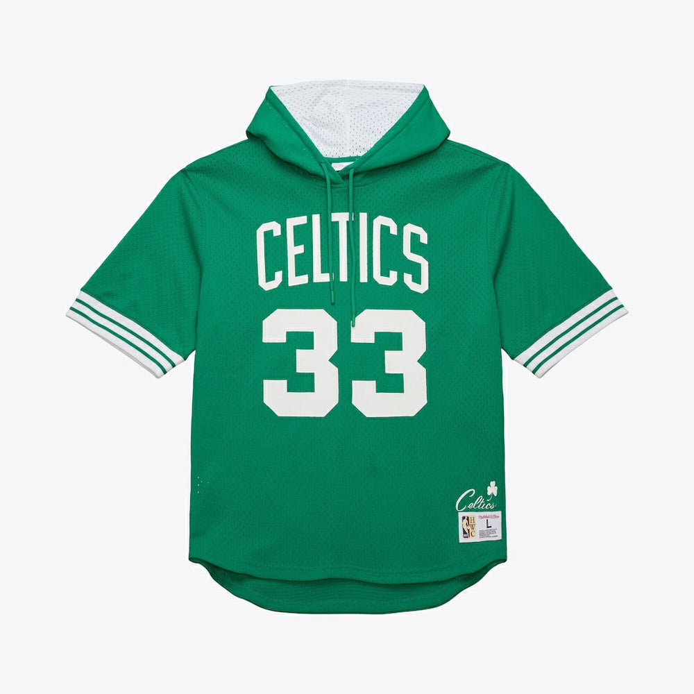 Mitchell & Ness - Larry Bird Boston Celtics Mesh Name & Number Short Sleeve Hoodie - Kelly Green
