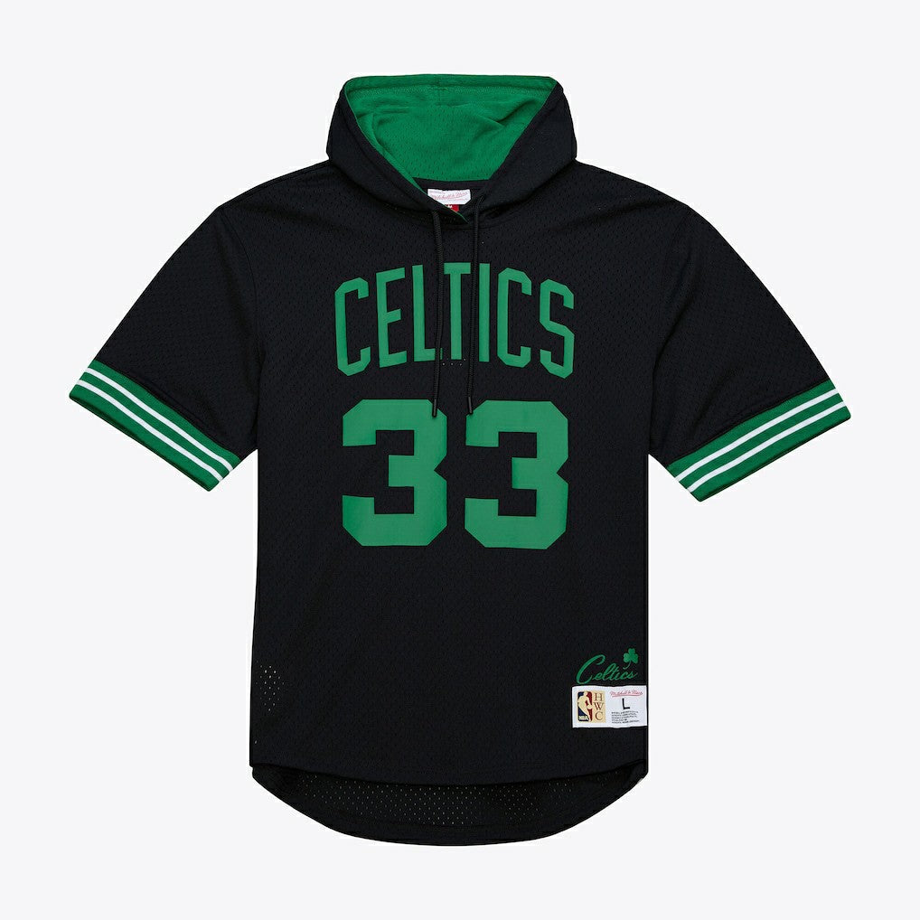 Mitchell & Ness - Larry Bird Boston Celtics Mesh Name & Number Short Sleeve Hoodie - Black