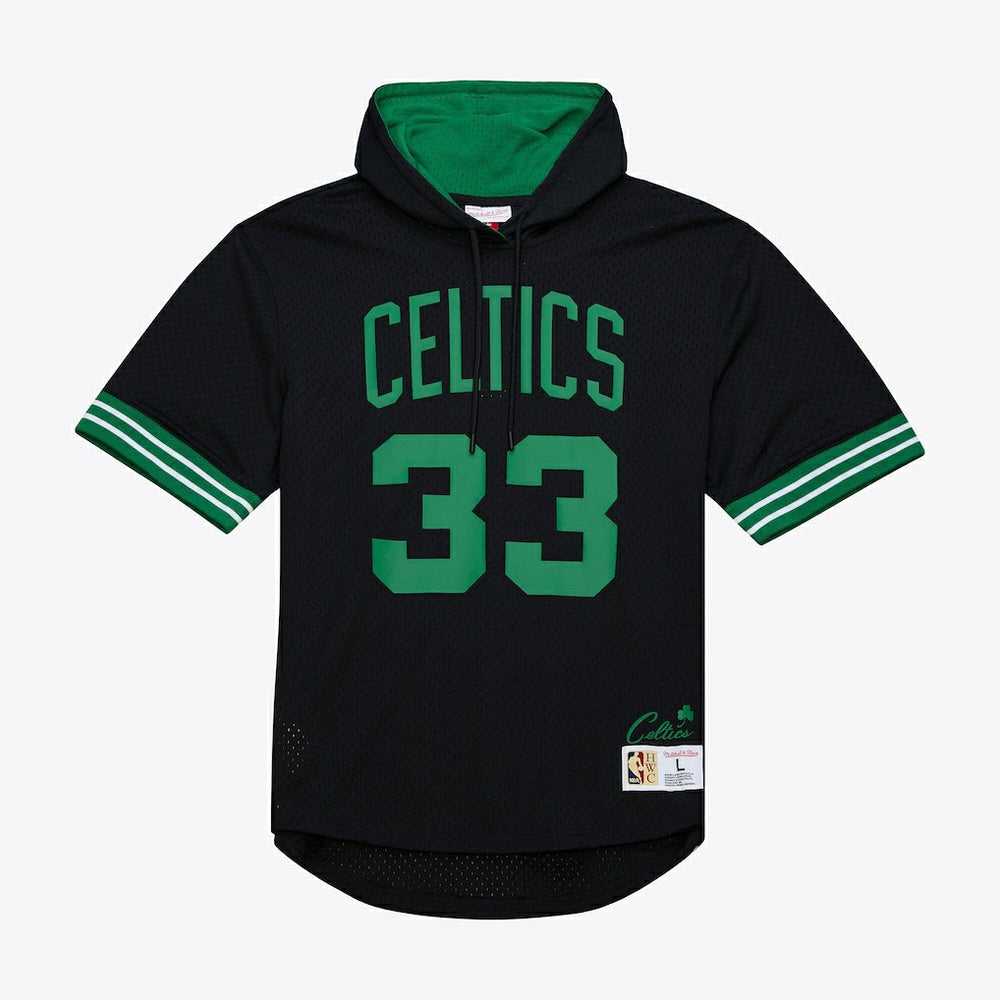 Mitchell & Ness - Larry Bird Boston Celtics Mesh Name & Number Short Sleeve Hoodie - Black