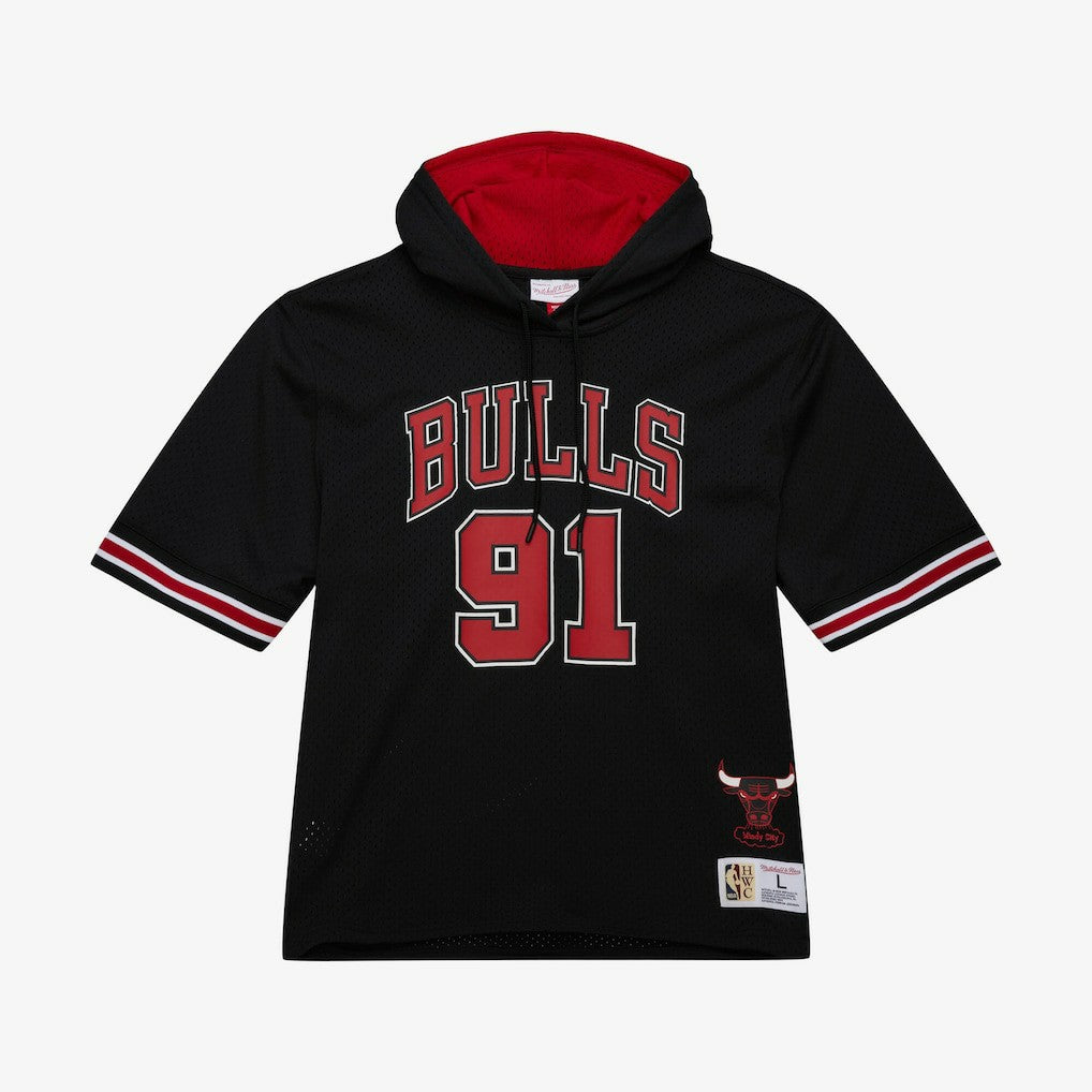 Mitchell & Ness - Dennis Rodman Chicago Bulls Mesh Name & Number Short Sleeve Hoodie - Black