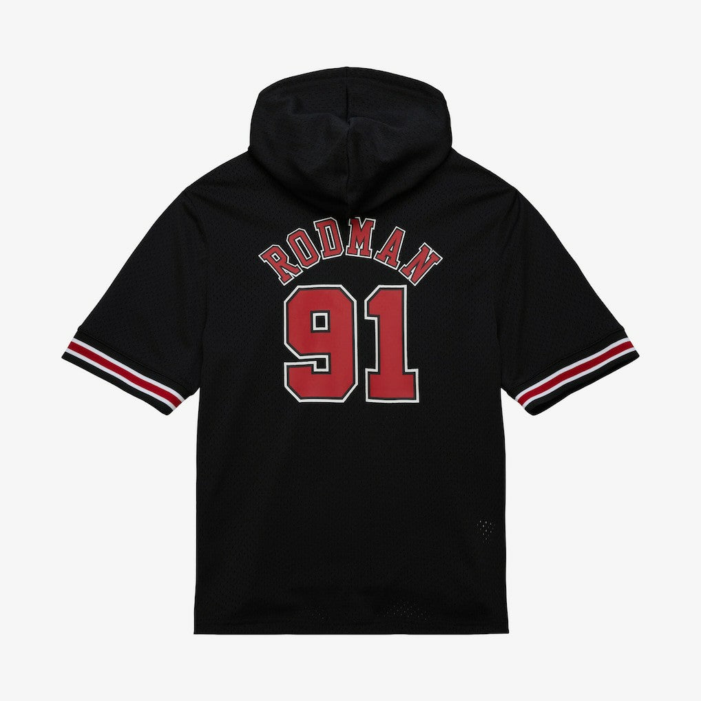 Mitchell & Ness - Dennis Rodman Chicago Bulls Mesh Name & Number Short Sleeve Hoodie - Black